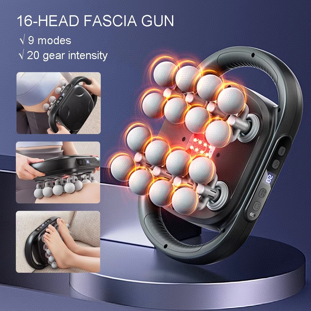 Massage Gun - Hoogfrequente vibratie, massageapparaat met 16 massagekoppen,