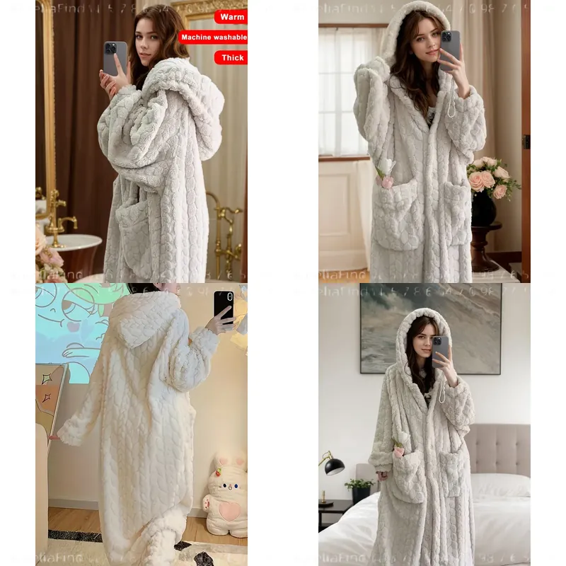 Bathrobe - Dames Flanellen Badjas Herfst Winter Koraal